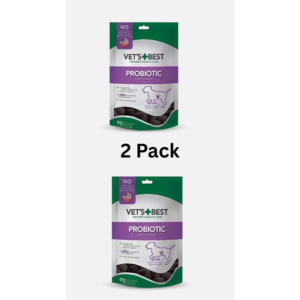 2 Pack Vet's Best Probiotic Soft Chews for Dogs 90 Count Exp 08/07/2027 NEW